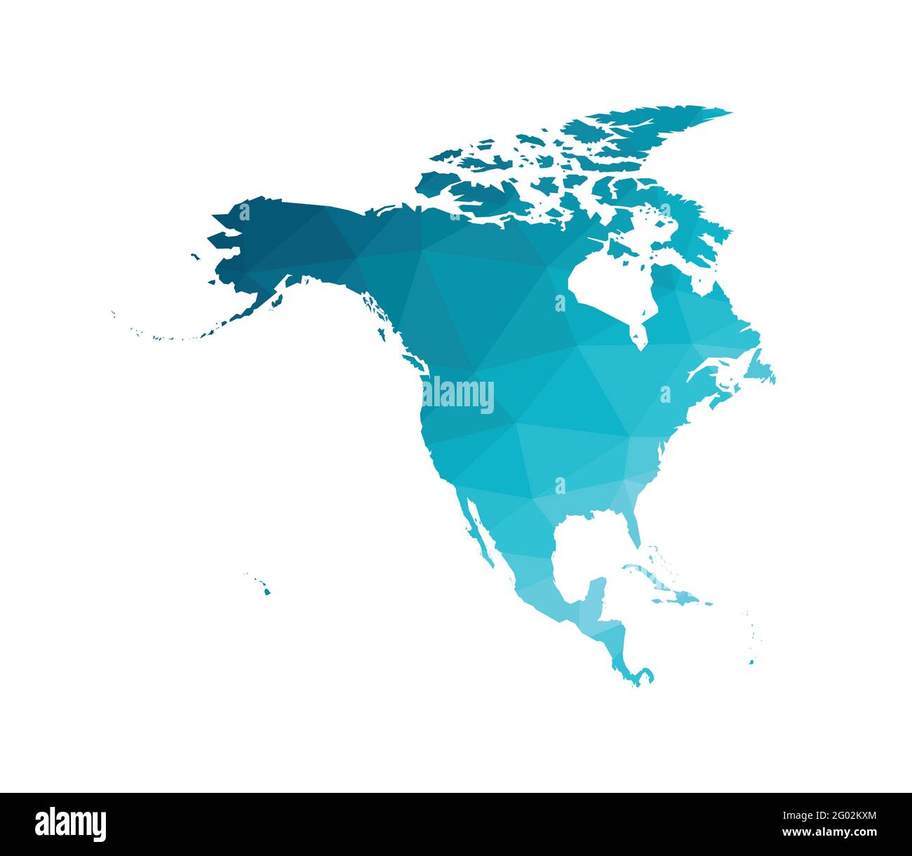 Vektor Moderne Illustration mit vereinfachter Karte von Nord- und Mittelamerika Kontinent. Blaue Farbverläufe, dreieckige Silhouetten mit geringem Polyanteil, weißer BAC Stock Vektor