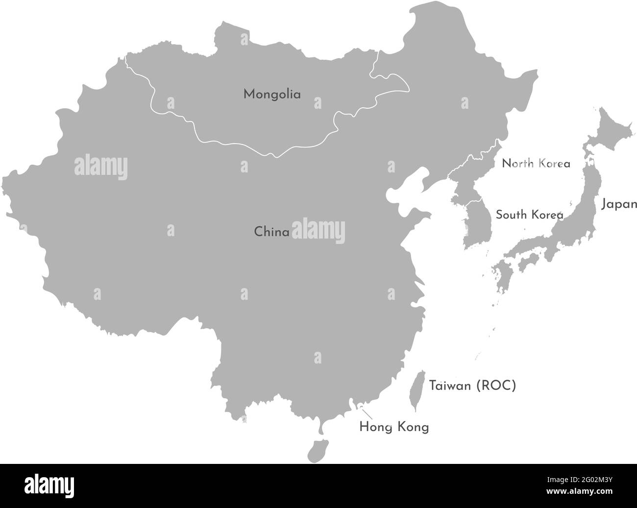 Vektordarstellung mit vereinfachter Karte asiatischer Länder. Ostregion. Staaten Grenzen und Namen von China, Japan, Süd- und Nordkorea, Taiwan, Mong Stock Vektor