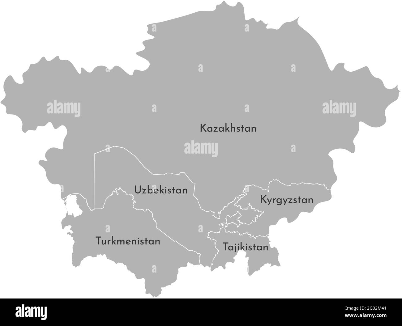 Vektorgrafik Karte der asiatischen Länder. Grenzen der Staaten. Graue Silhouette. Weißer Hintergrund Stock Vektor