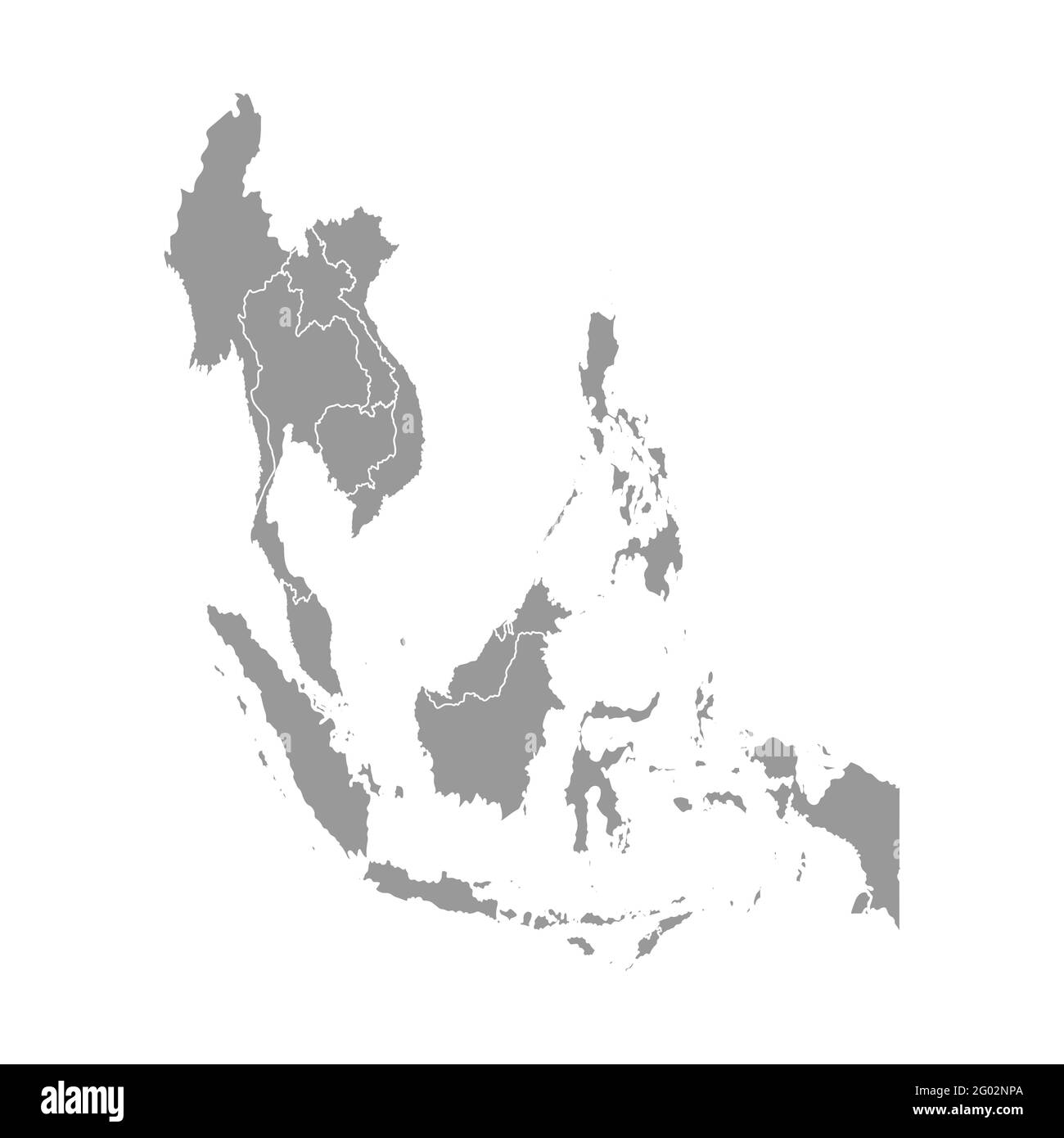 Vektordarstellung mit vereinfachter Karte asiatischer Länder. Südost-Region. Staaten Grenzen von Myanmar, Laos, Indonesien, Vietnam, Kambodscha, Malaysia Stock Vektor