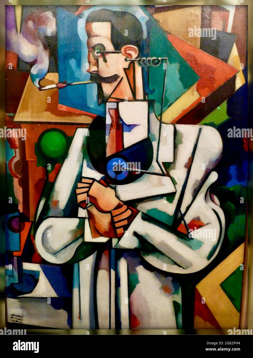 Amadeo de Souza-Cardoso Kunstwerk mit dem Titel Portrait of Physician, ein Porträt von Dr. Paul Alexandre, Arzt und Kunstliebhaber Rauchen einer Zigarette. Stockfoto