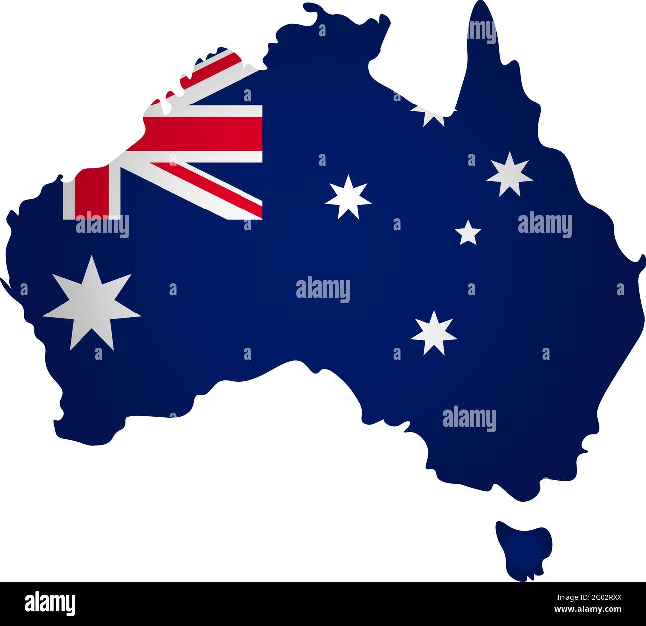 Abbildung mit Nationalflagge mit vereinfachter Form der Australien-Karte (jpg). Volumeschatten auf der Karte Stock Vektor