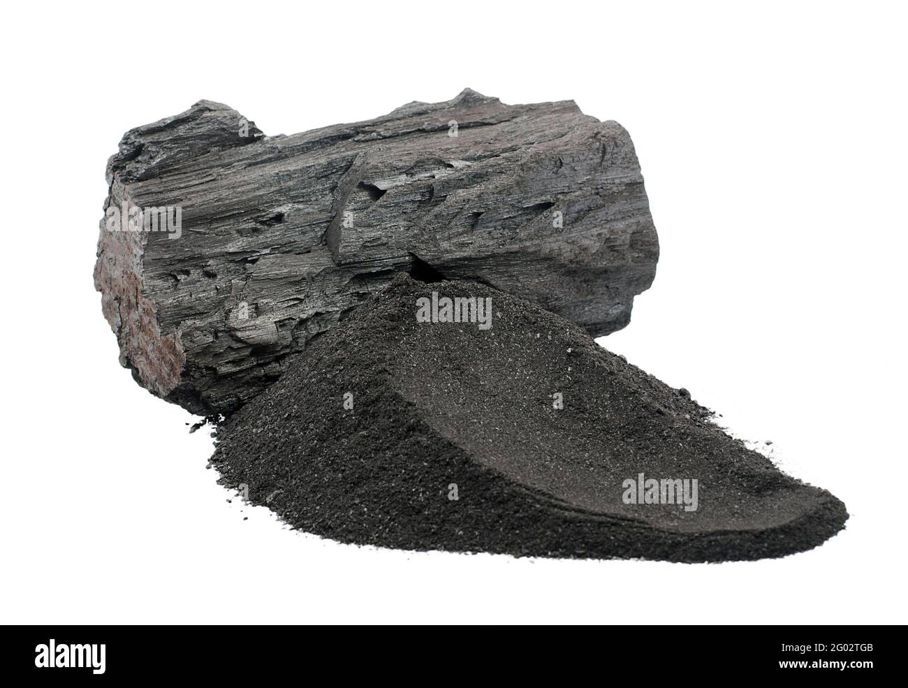Kohle oder Kohle isoliert auf weißem Hintergrund Stockfoto