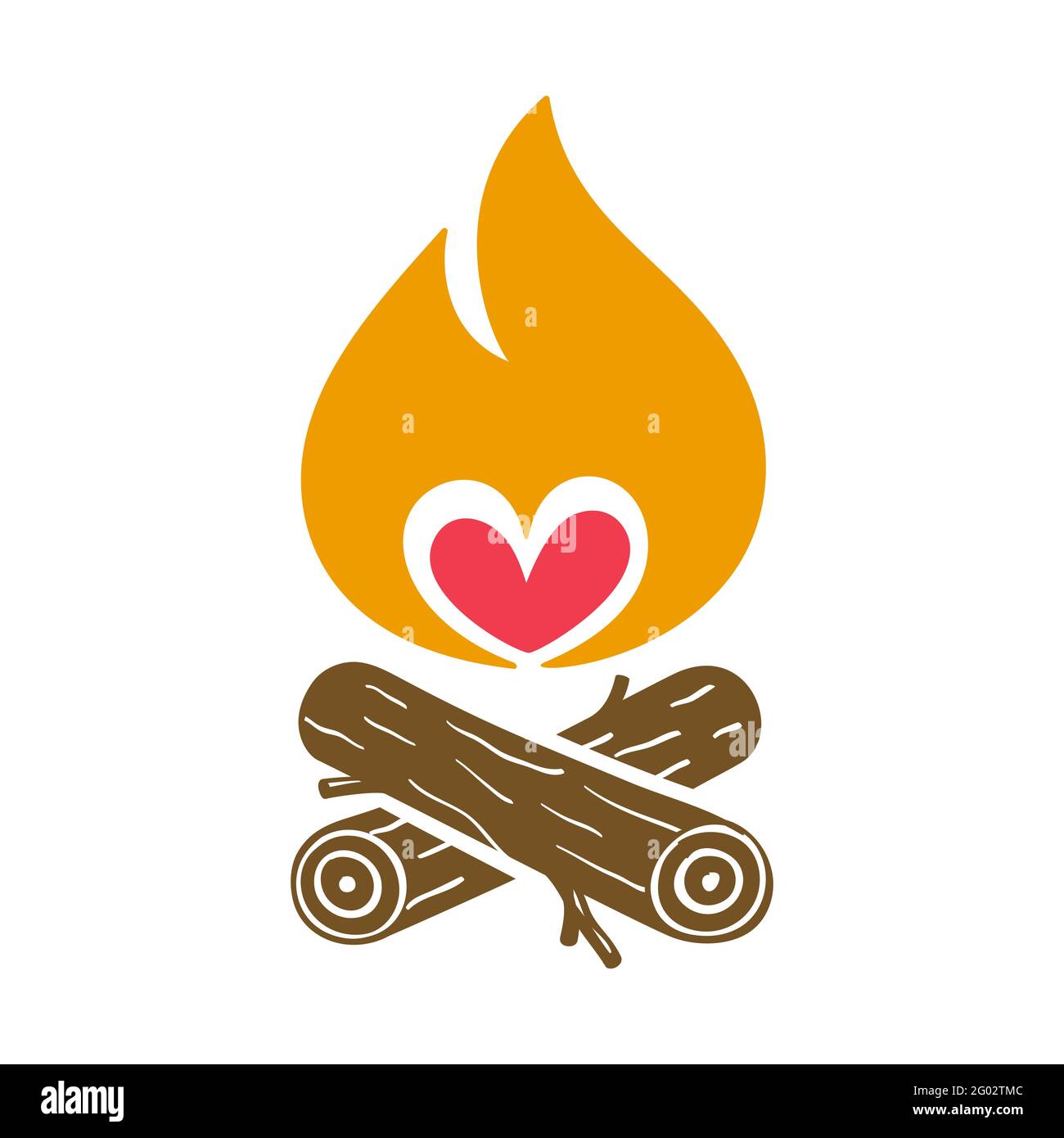Campfire kreative Vektor-Symbol mit einem Herz-Symbol, isoliert auf dem Hintergrund. Stock Vektor