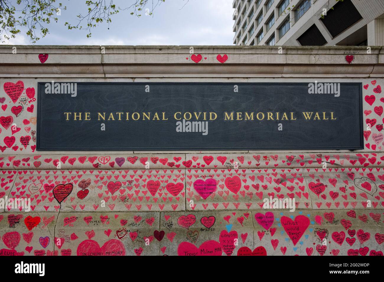 Das Schild der National Covid Memorial Wall. Stockfoto