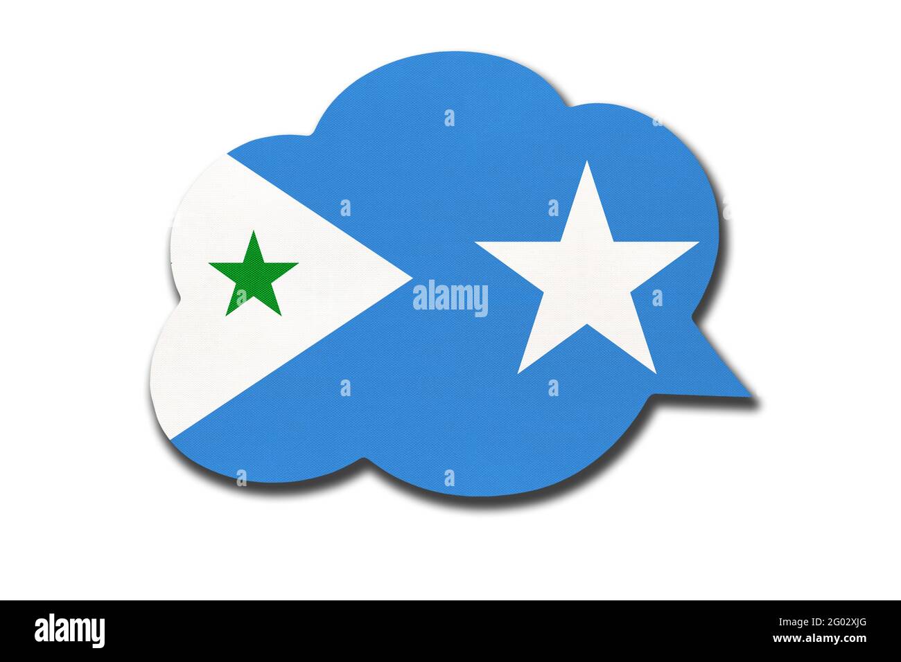 3d-Sprechblase mit isolierter Nationalflagge auf weißem Hintergrund. Sprechen und lernen Sie somalische Sprache. Symbol des Staates Galmudug in Somalia. Stockfoto
