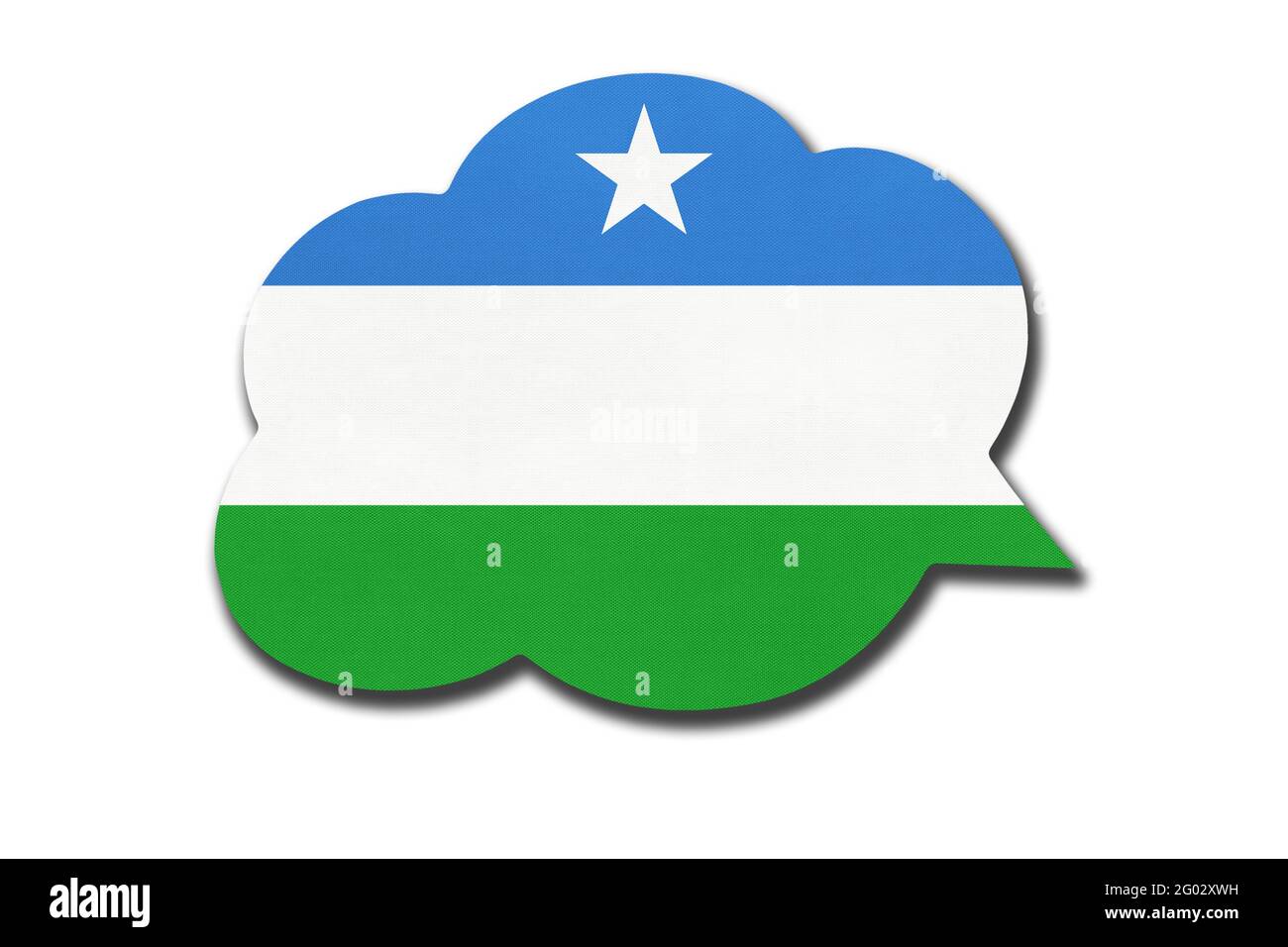 3d-Sprechblase mit isolierter Nationalflagge auf weißem Hintergrund. Sprechen und lernen Sie somalische Sprache. Symbol des Staates Puntland in Somalia. Welt Stockfoto