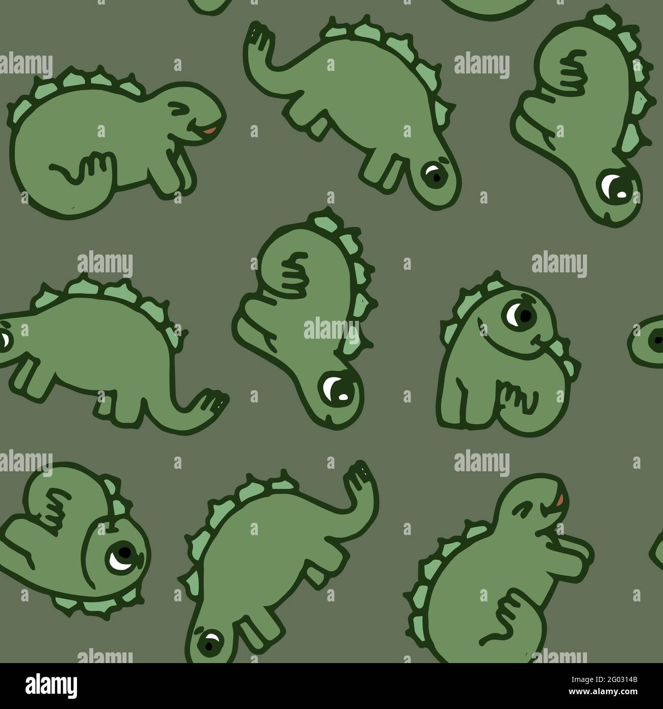 Fröhliche lustige Dinosaurier. Nahtlose Dino-Illustration. Zeichentrickstil. Hand Umriss Zeichnung des Tieres. vektor Stock Vektor