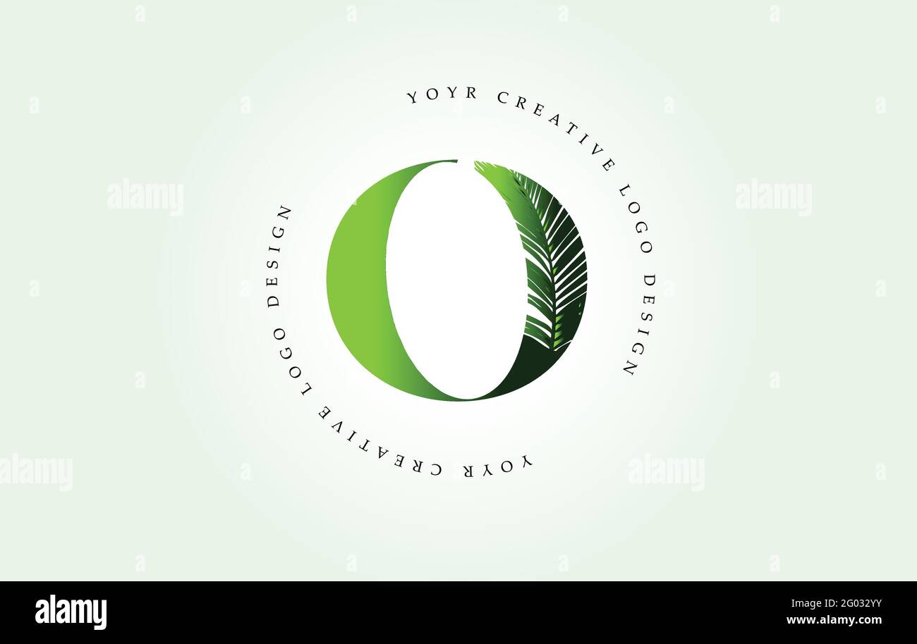 Exotischer Buchstabe O-Logo mit Palmenblatt-Muster-Textur-Design-Logo-Symbol. Kreativer Palmenbrief Logo mit modernen Leafs Bio natürliche Bio-Idee. Stock Vektor