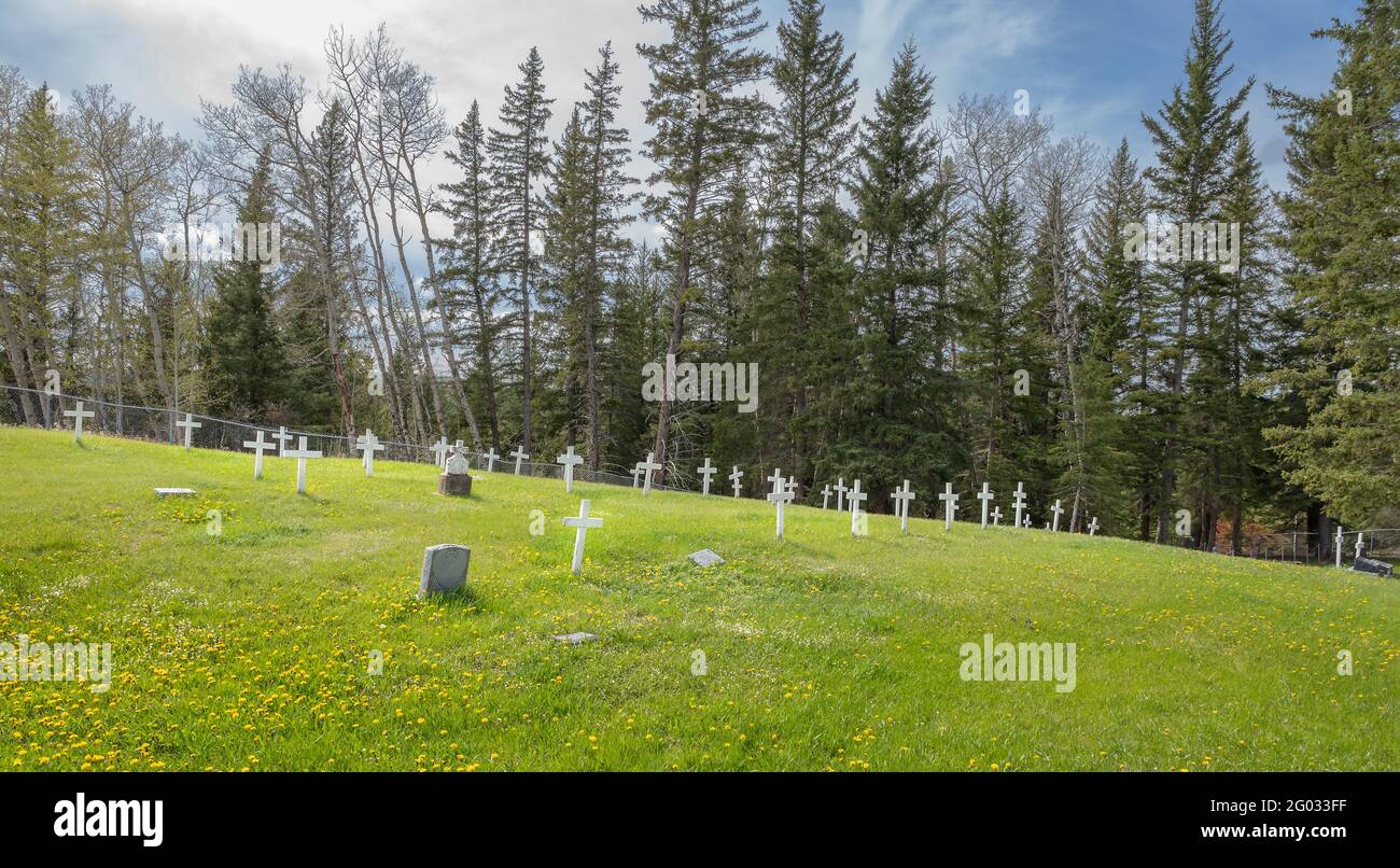 NWMP Friedhof in Fort Walsh in den Cypress Hills in der Nähe von Maple Creek, Saskatchewan, Kanada Stockfoto