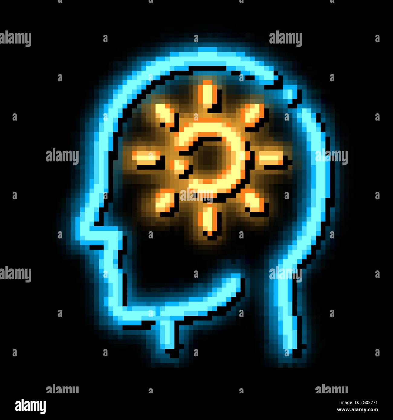 Shining Sun in man Silhouette Mind Neon Glow Icon Illustration Stock Vektor
