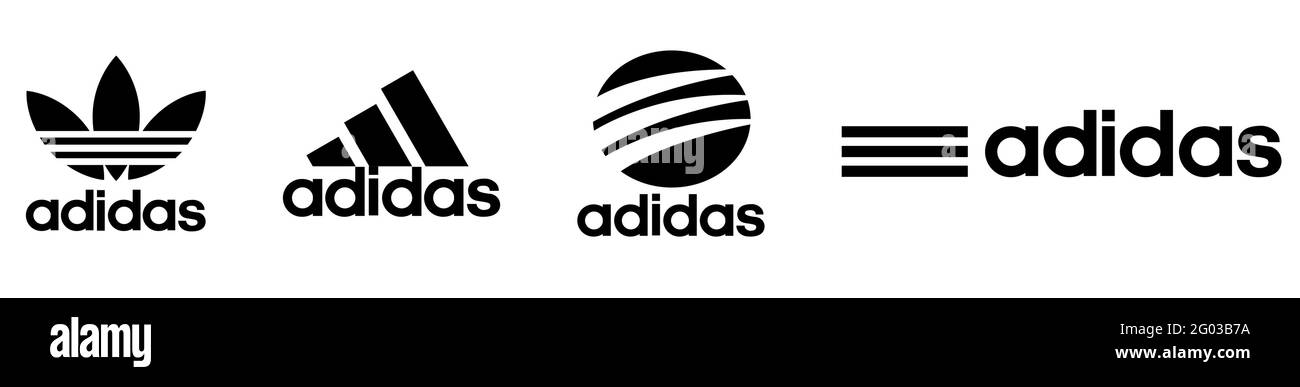 Vinnytsia, Ukraine - 30. Mai 2021: Kollektion des Adidas-Logos.  Premium-Qualität. Redaktionelles Vektorsymbol auf weißem Hintergrund  isoliert Stock-Vektorgrafik - Alamy