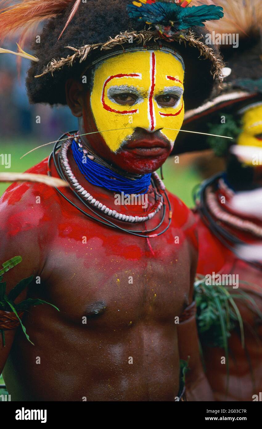 Papua-Neuguinea, Western Highland, Mt. Hagen, Sing Sing of Mount Hagen - der jährliche Mt. Hagen Cultural Show bringt viele ethnische Gruppen aus einem Stockfoto