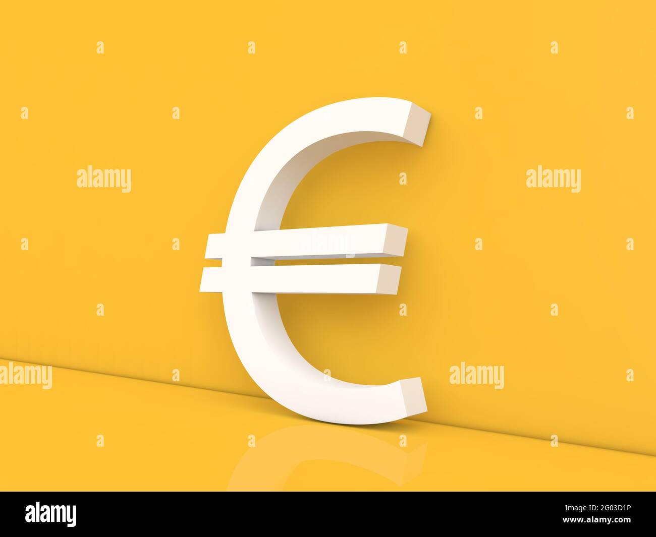 Euro-Währungszeichen auf gelbem Hintergrund. 3d-Renderdarstellung. Stockfoto