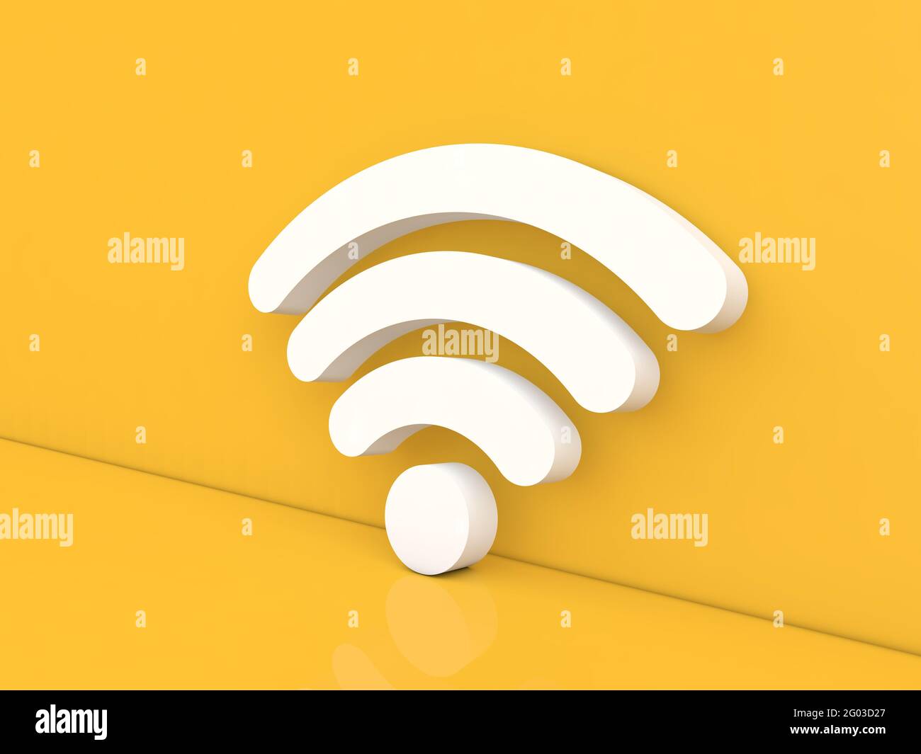 Wi-Fi-Schild auf gelbem Hintergrund. 3d-Renderdarstellung. Stockfoto