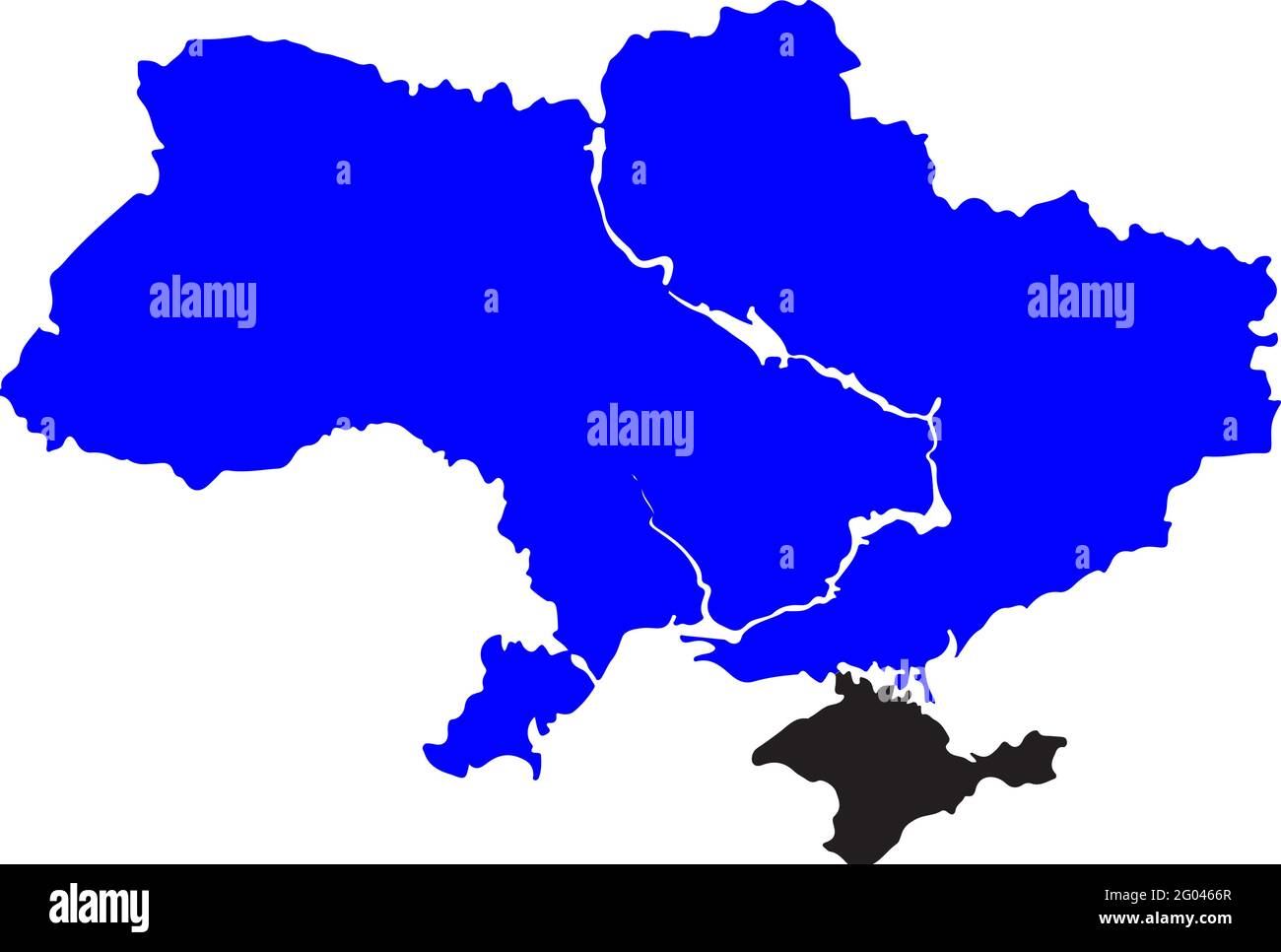 Blau kolorierte Ukraine-Karte. Landkarte der politischen Ukraine. Krim-Halbinsel. Krimkrieg und russischer Konflikt. Russische krim-Annexion. Vektorgrafik ma Stock Vektor