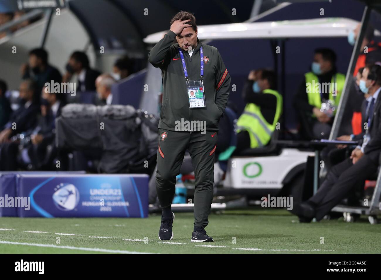 Ljubljana, Slowenien, 31. Mai 2021. Rui Jorge Cheftrainer aus Portugal reagiert während des Spiels der UEFA U21 Championships 2021 im Stadion Stoczicw, Ljubljana. Bildnachweis sollte lauten: Jonathan Moscrop / Sportimage Stockfoto