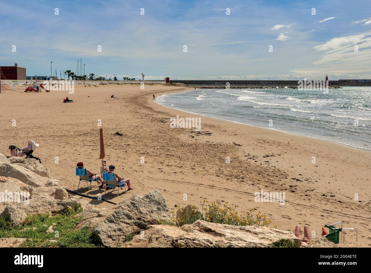 Strand von Benicarlo Costa del Azahar in der Provinz Castellon, Valenciana Levante, Spanien, Europa Stockfoto