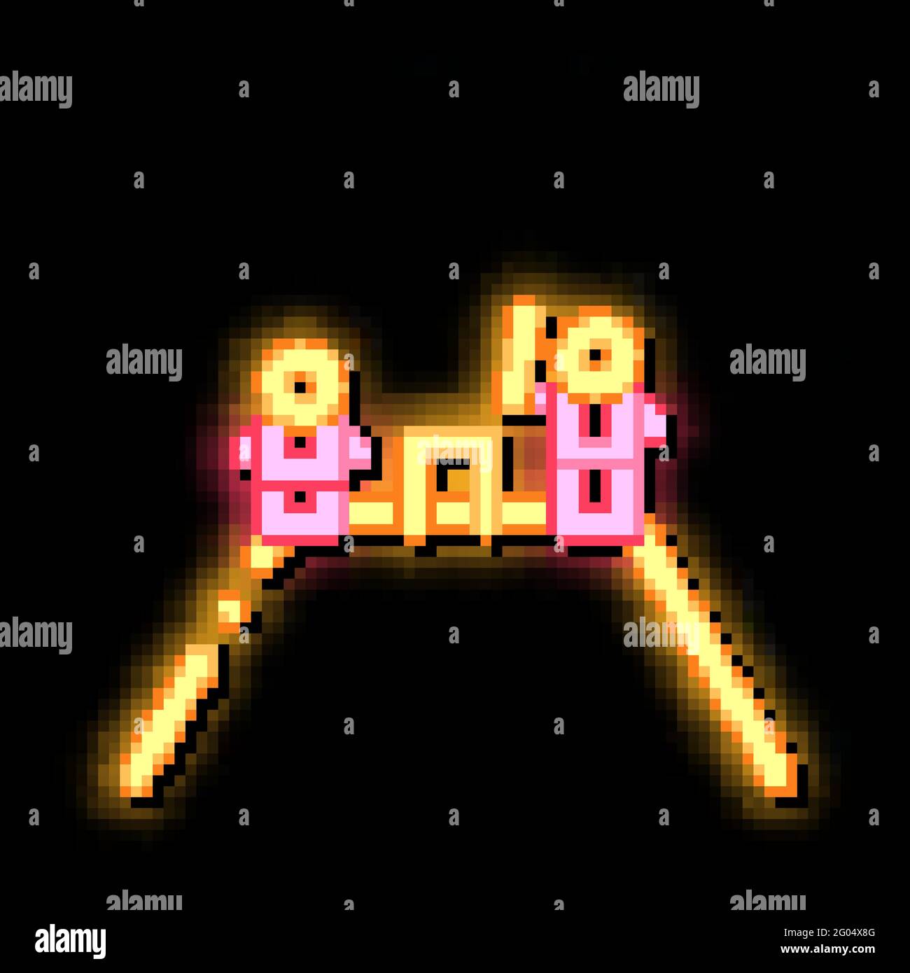 Zwei Cricket-Spieler auf dem Berg Neon leuchten Symbol Illustration Stock Vektor