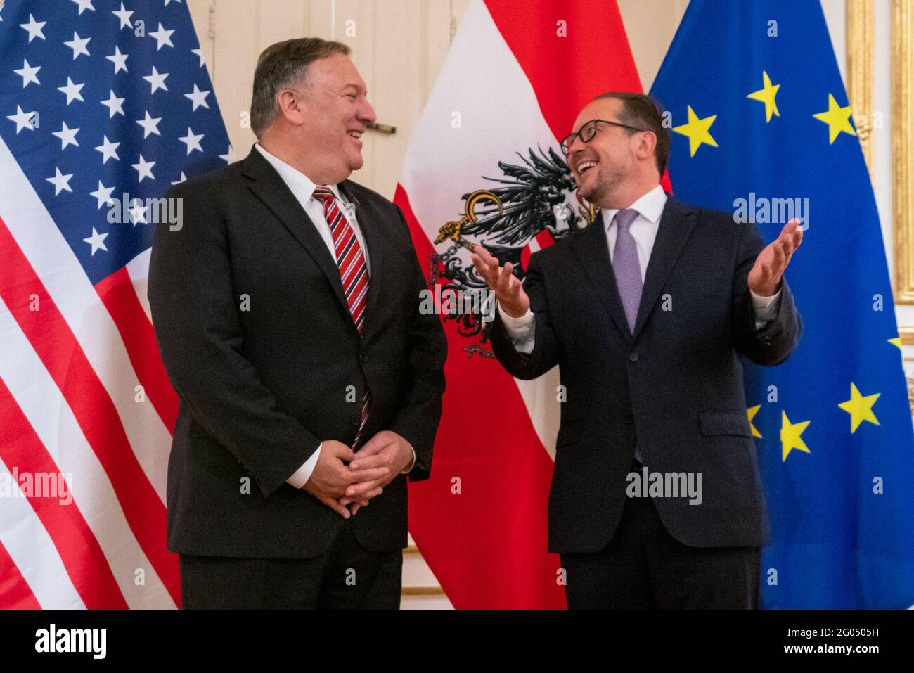Staatssekretär Michael R. Pompeo trifft am 14. August 2020 in Wien mit dem österreichischen Außenminister Alexander Schallenberg zusammen Stockfoto