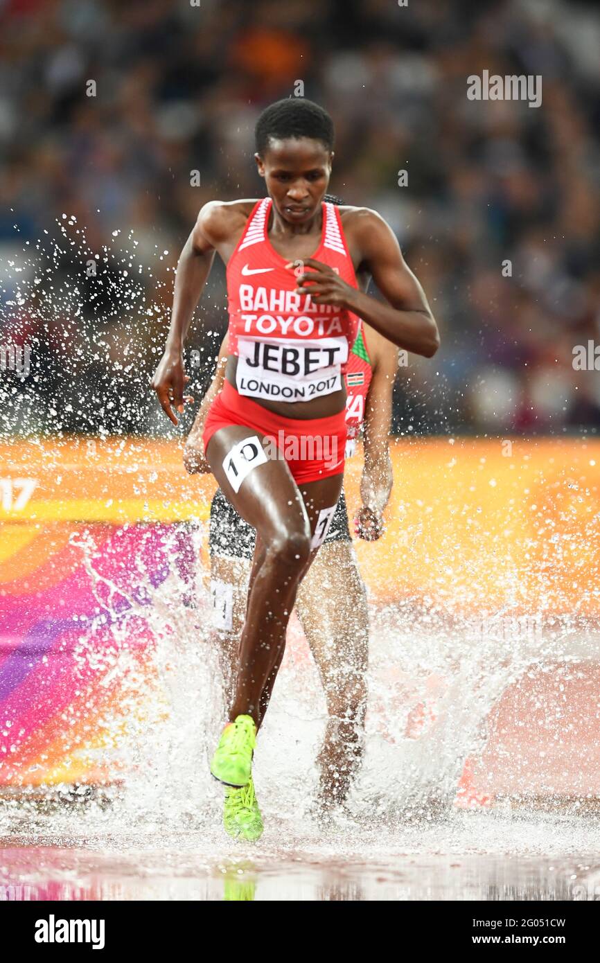 Ruth Jebet (Barhein). 3000 Meter Hindernislauf Frauen, Finale. Leichtathletik-Weltmeisterschaften der IAAF. London 2017 Stockfoto