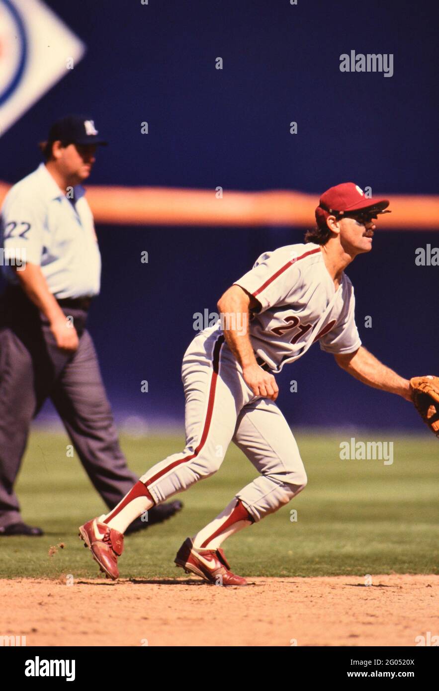Philadelphia Phillies Baseballspieler Dickie Thon -- Bitte schreiben Sie der Fotografin Kirk Schlea eine Gutschrift Stockfoto