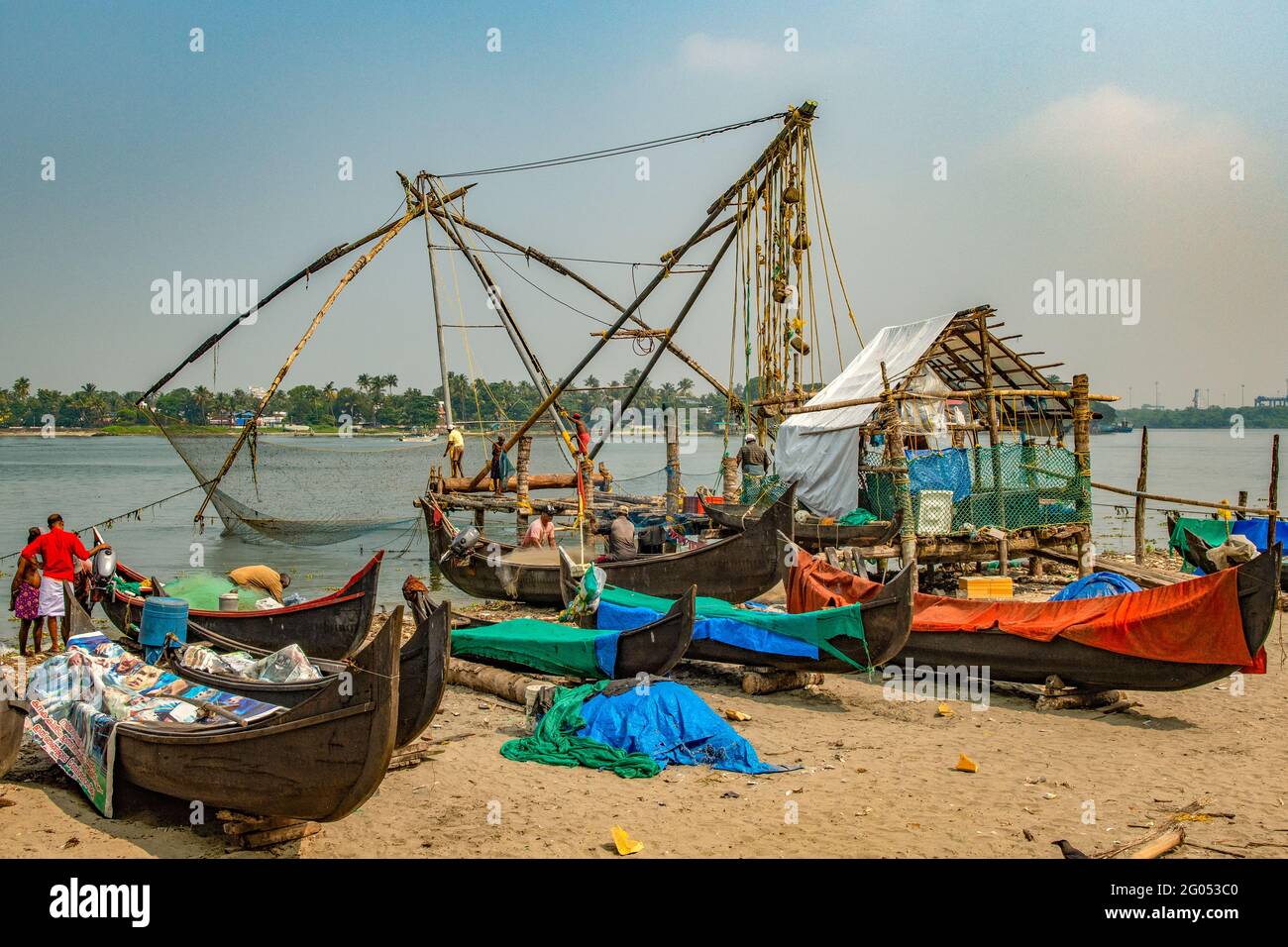 Fischernetze, Fort Cochin, Kerala, Indien Stockfoto