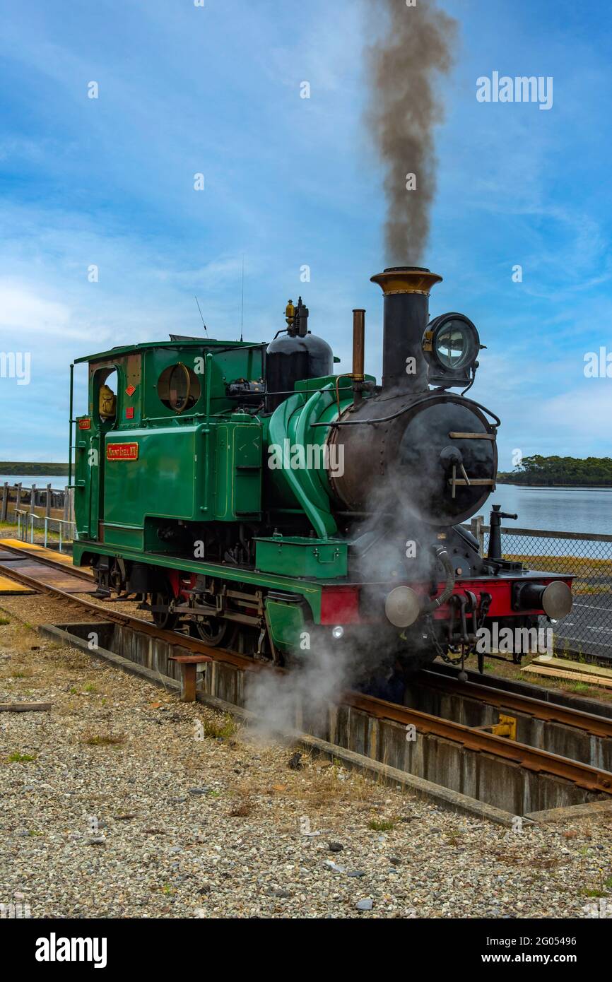 Mt Lyell Nr. 1 Lokomotive, West Coast Wilderness Railway, Regatta Point, Tasmanien, Australien Stockfoto