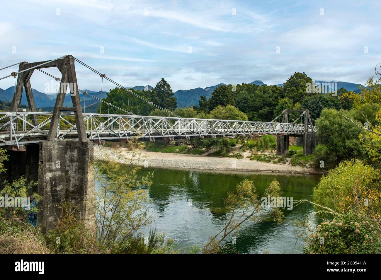 Halbinsel Brücke über den Fluss Motueka, Tasman, Südinsel, Neuseeland Stockfoto