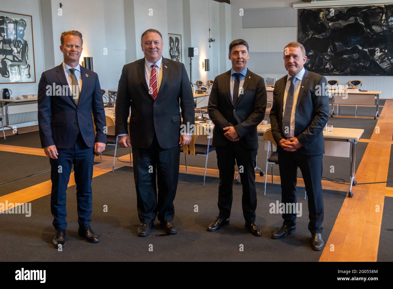 Staatssekretär Michael R. Pompeo trifft am 22. Juli 2020 in Kopenhagen die dänische Außenministerin Jeppe Kofod, die färöische Ministerin für auswärtige Angelegenheiten und Kultur Jenis AV Rana und den grönländischen Minister für auswärtige Angelegenheiten und Energie Steen Lynge Stockfoto