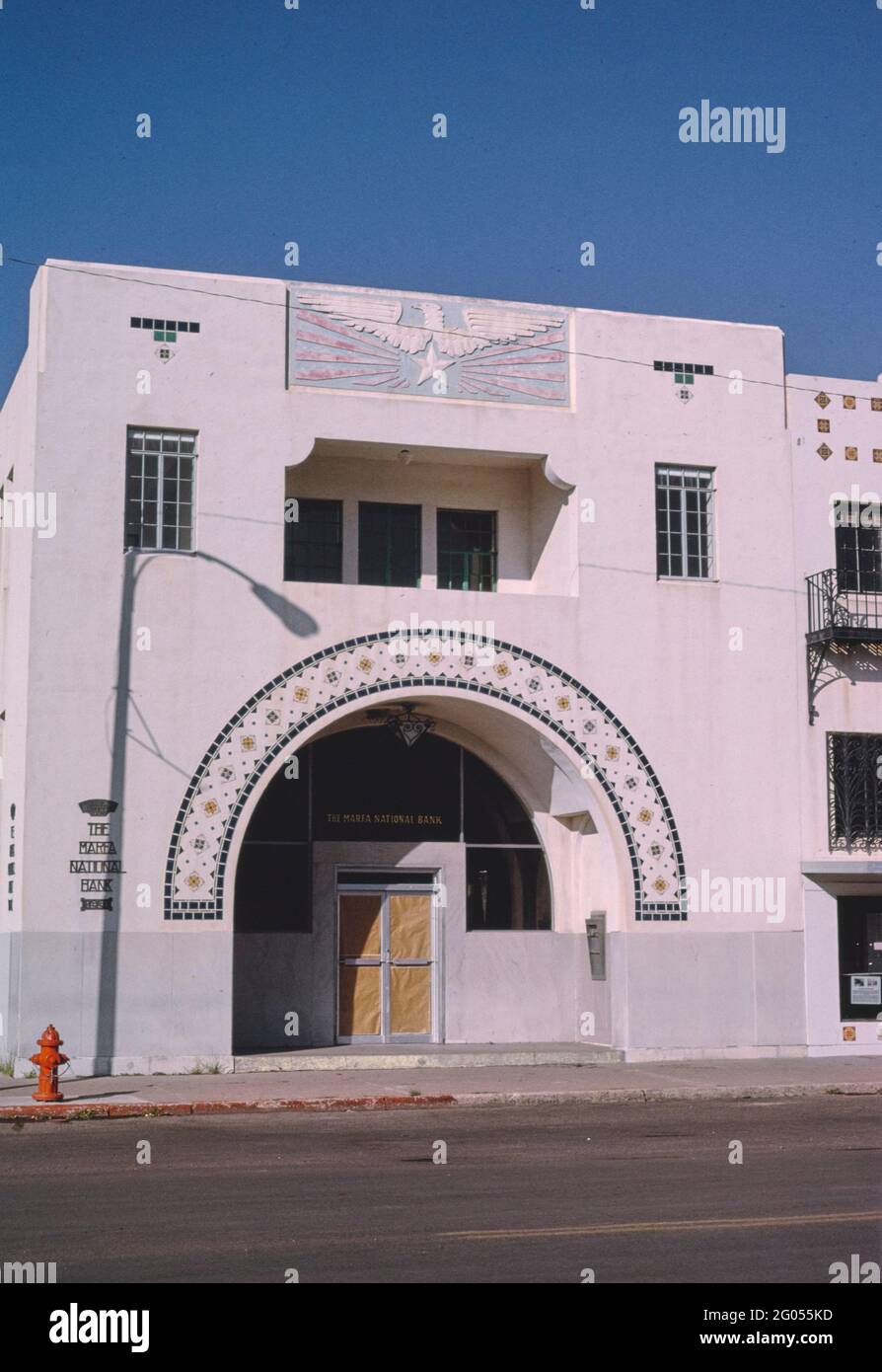 1990er USA - Marfa National Bank, Texas Street, Marfa, Texas 1993 Stockfoto