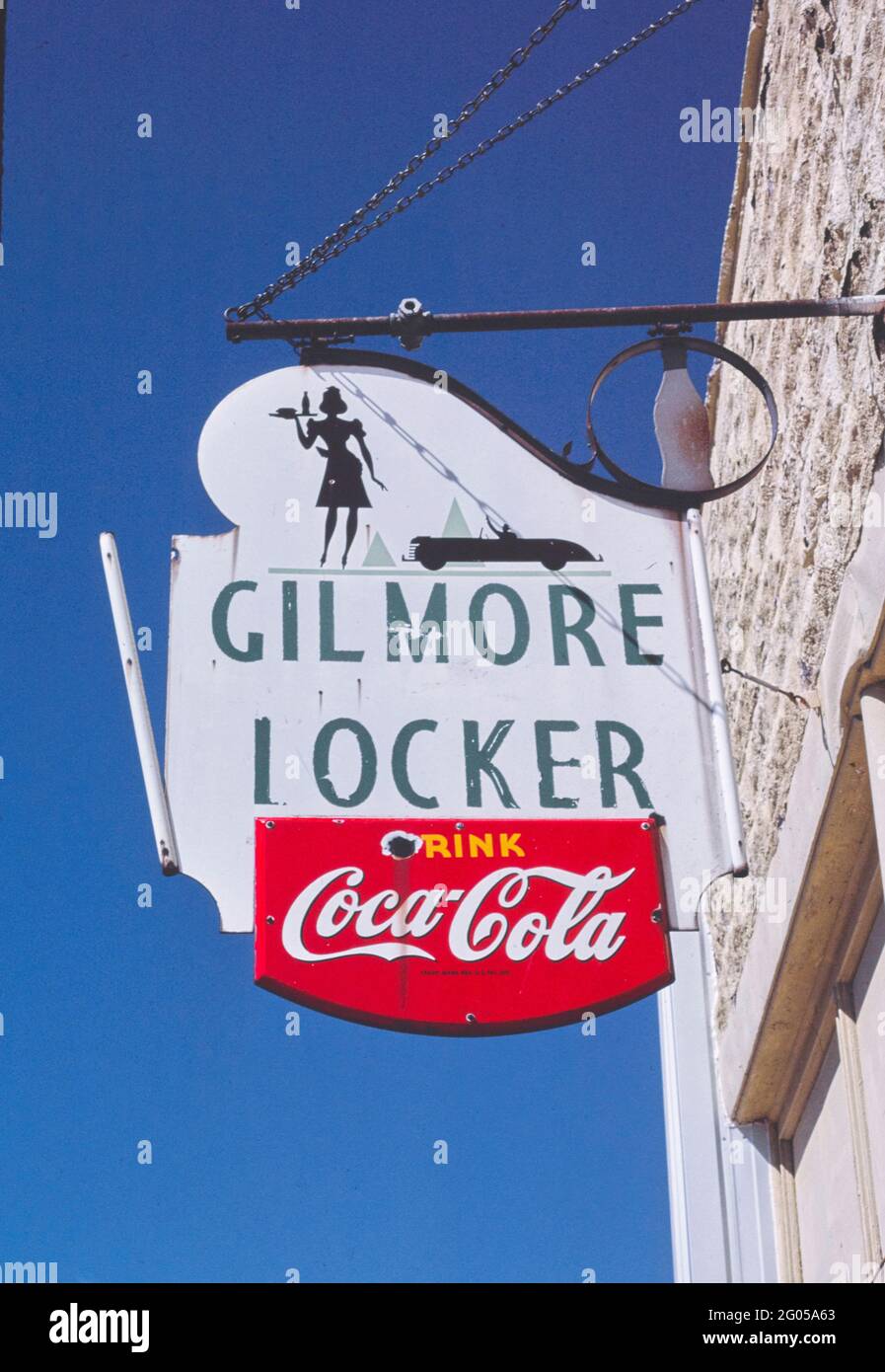 1980er Jahre Vereinigte Staaten - Gilmore locker Coke Schild, Main Street, Gilmore City, Iowa 1987 Stockfoto