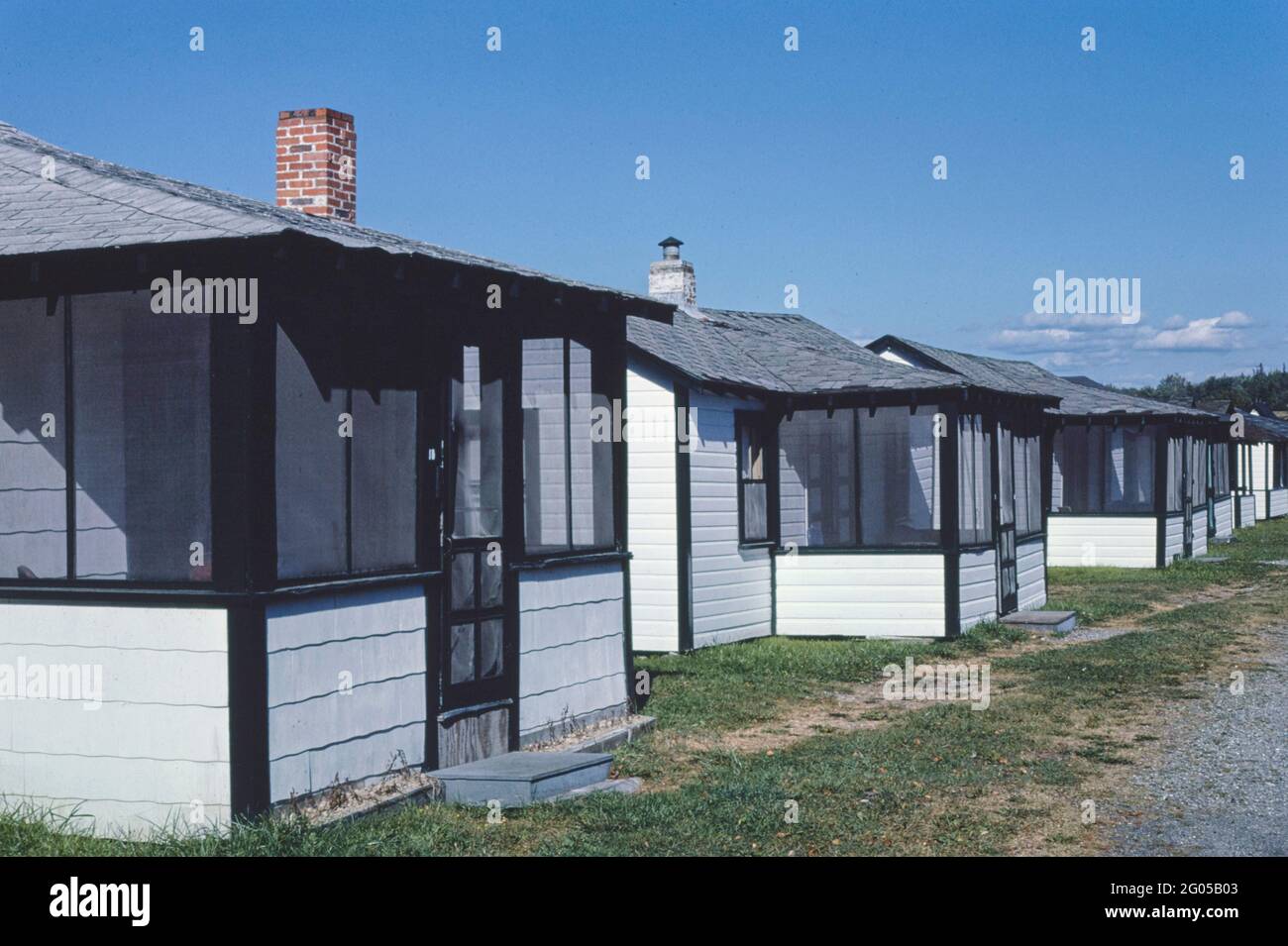 80er Jahre Vereinigte Staaten - Green Moth Hütten, Trenton, Maine 1984 Stockfoto