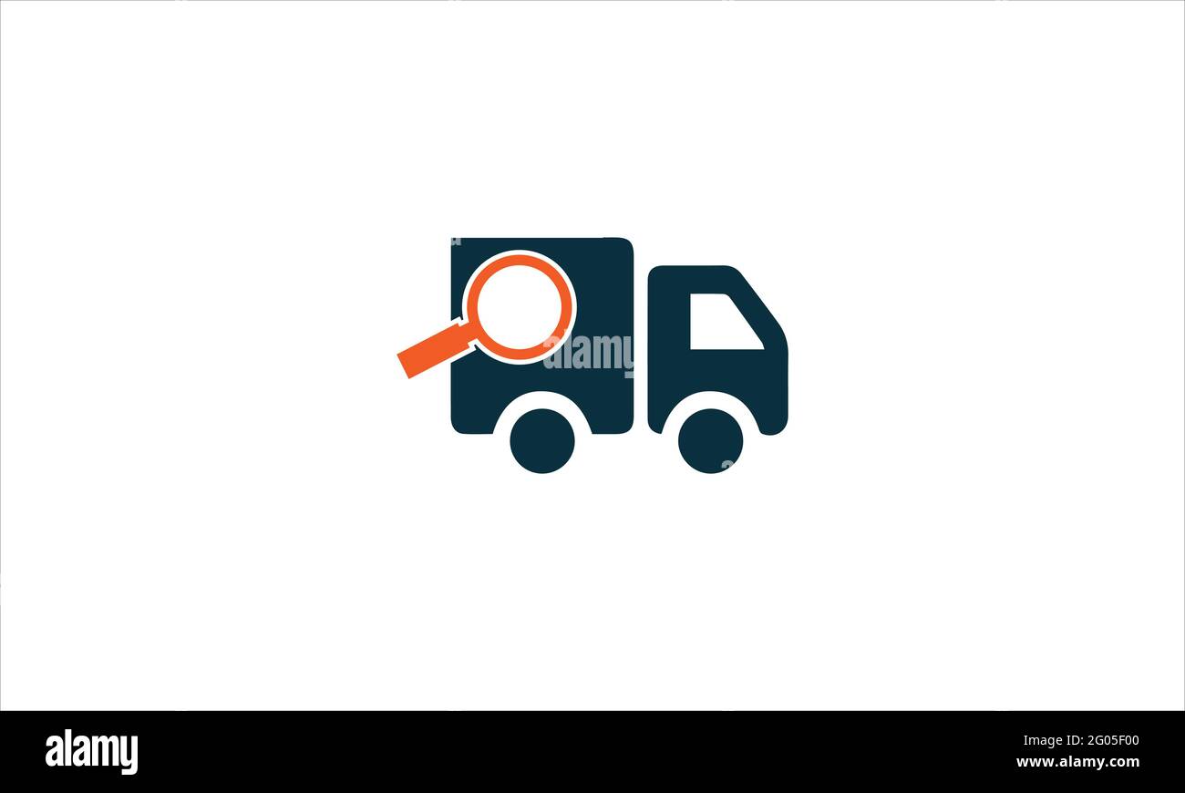 Lupe mit LKW-Symbol oder LKW-Logistik suchen Vektorgrafik Logo-Design Stock Vektor