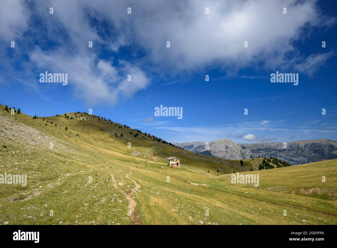 Ensija-Gebirge von der Ensija-Hütte aus gesehen (Berguedà, Katalonien, Spanien, Pyrenäen) Stockfoto