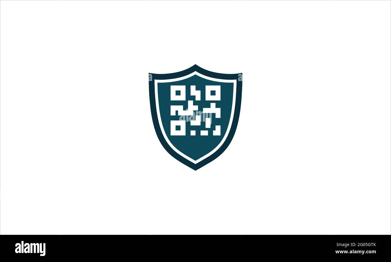 Abbildung der Designvorlage für QR-Code/Barcode und Shield-Logo Symbol Stock Vektor