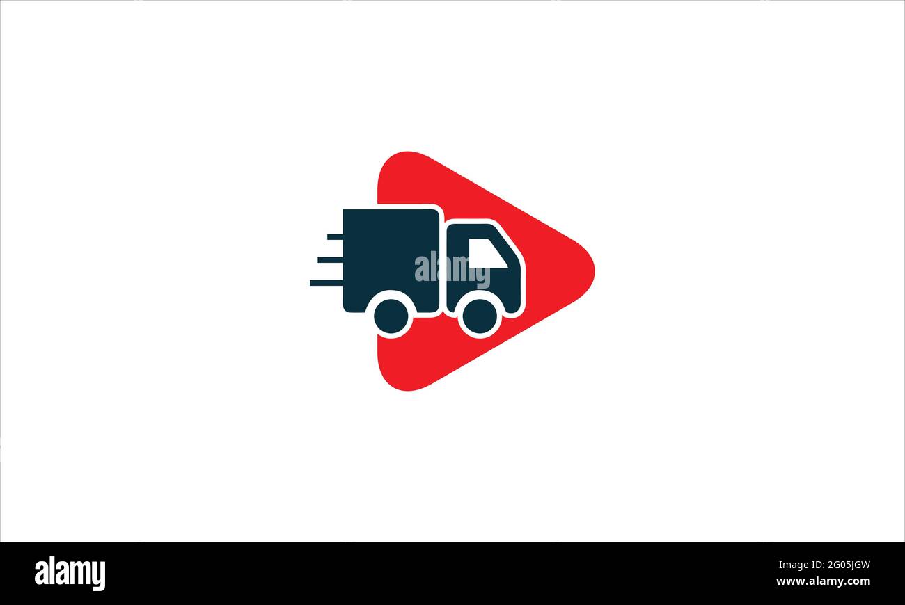 Play-Taste mit Fast Delivery Truck Symbol Logo Design-Vektor Abbildung Stock Vektor