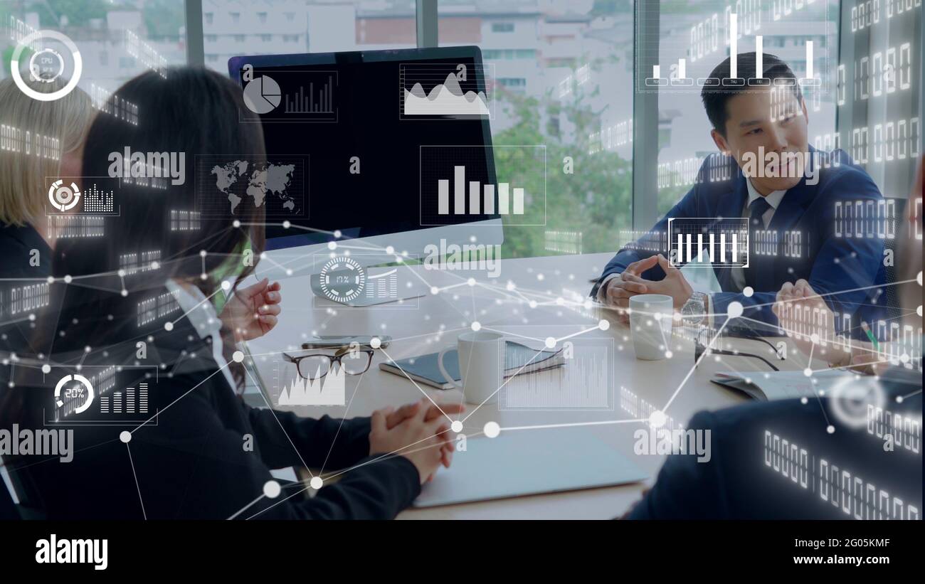 Kreative visuelle Geschäftsdaten Analyse Technologie . Konzept der digitalen Daten für die Marketinganalyse und Investitionsentscheidung . Stockfoto