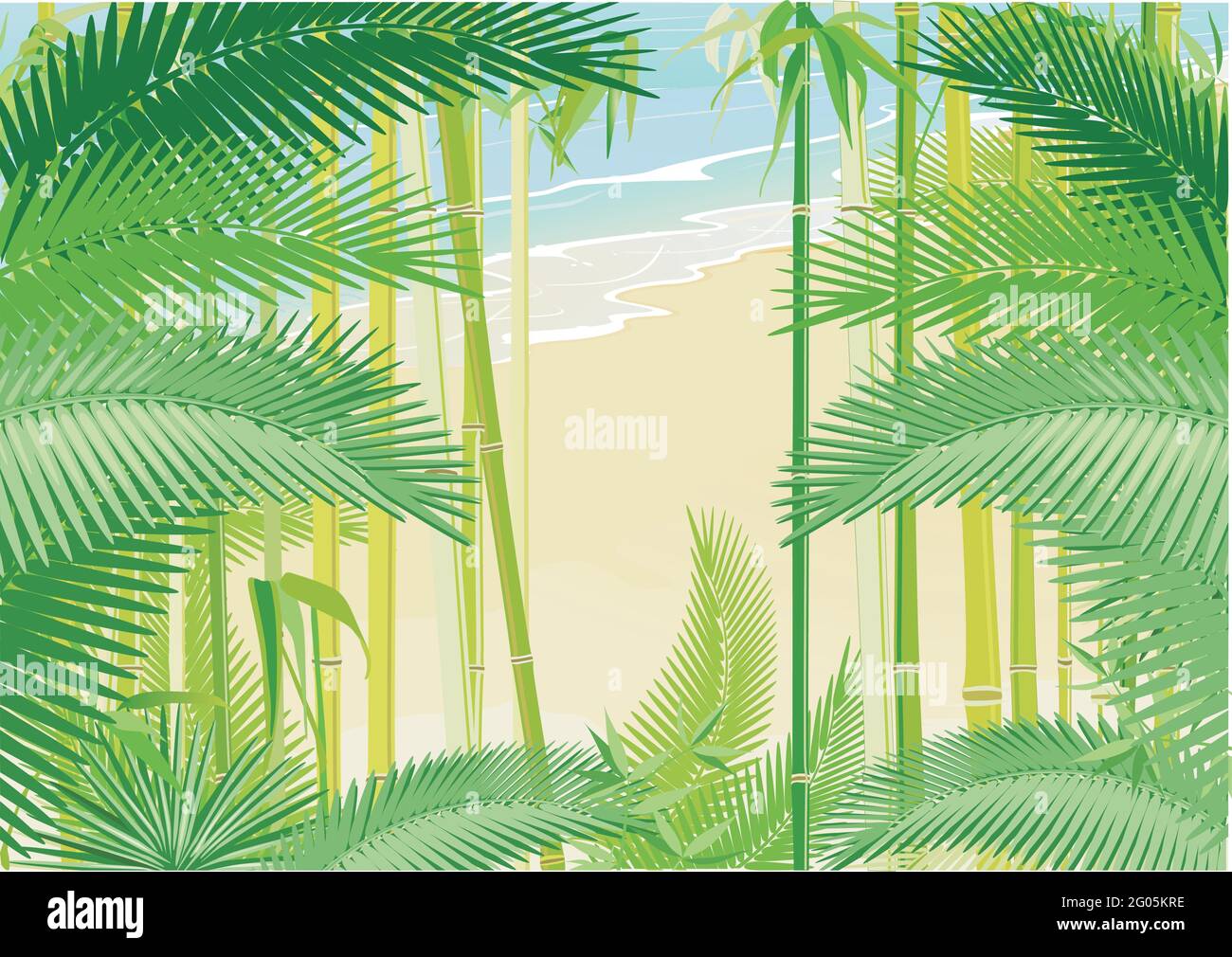 Tropischer Dschungel mit Palmen an der Küste Stock Vektor