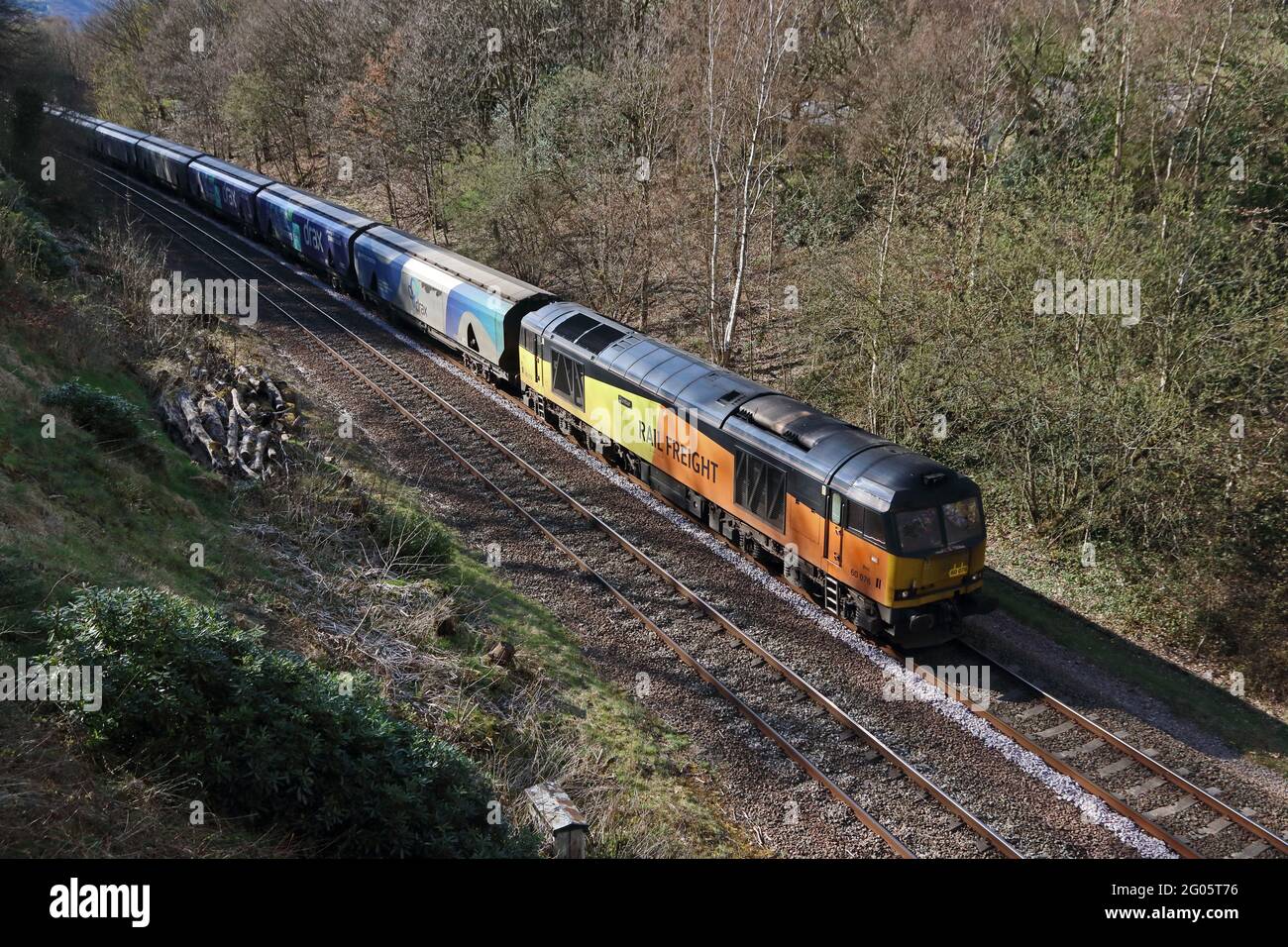 Colas Class 60 Dieselmotor 60076 schleppt Holzpellets nach Drax-Kraftwerk Stockfoto