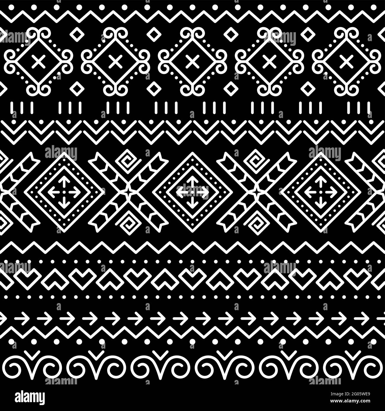 Volkskunst Vektor nahtlose geometrische Muster aus der Slowakei, ethnische Ornament von traditionellen gemalten Häusern aus dem Dorf Cicmany in Zilina Region inspiriert Stock Vektor