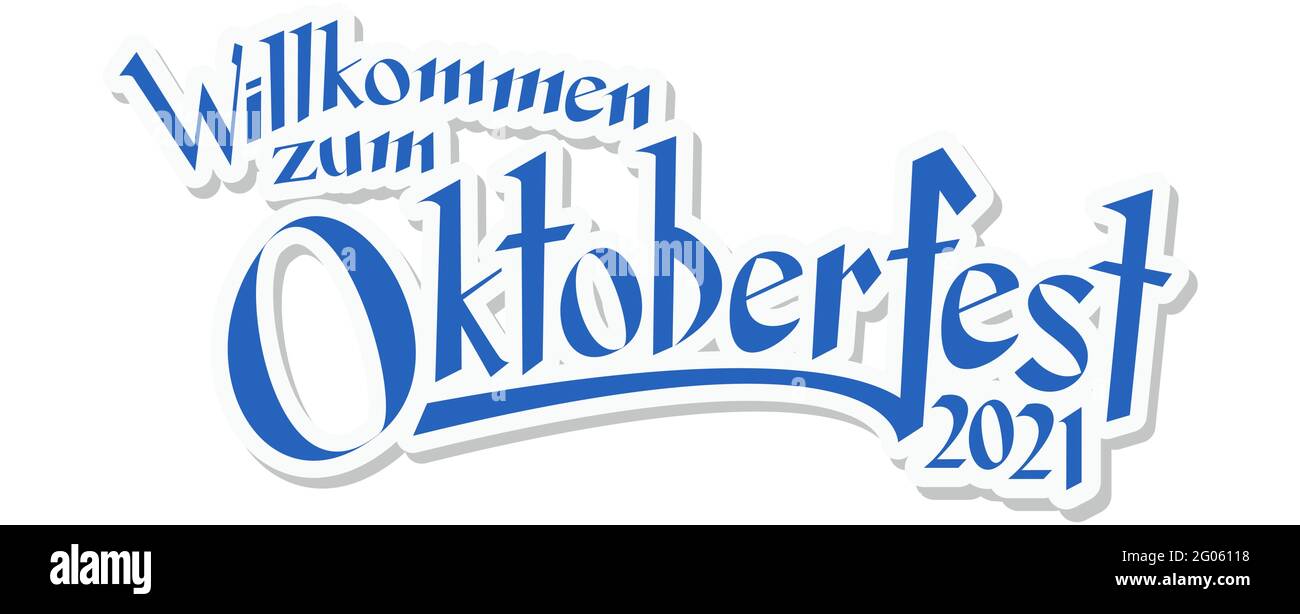 EPS 10-Vektordatei mit blau-weißem Header mit Text Willkommen zum Oktoberfest 2021 Stock Vektor