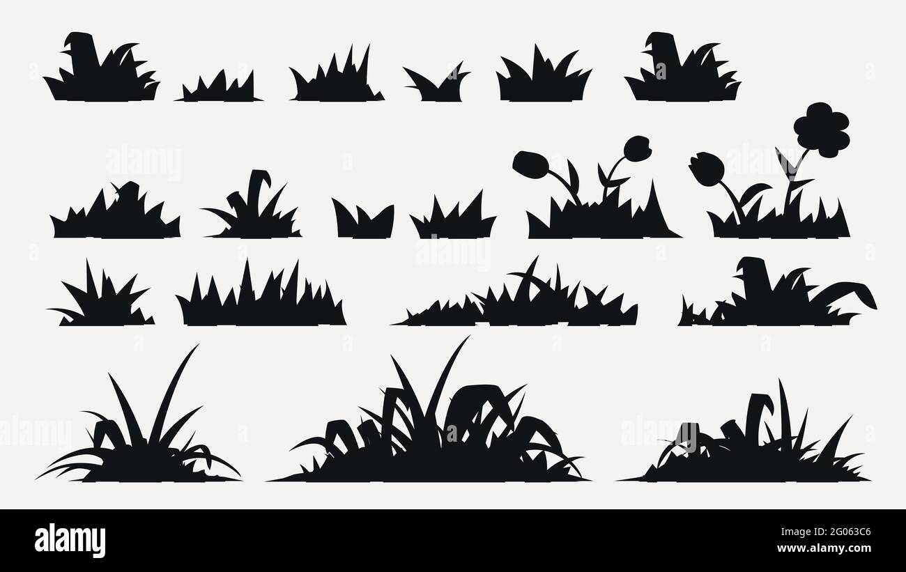 Grassilhouetten im Set isoliert auf Weiß Stock Vektor