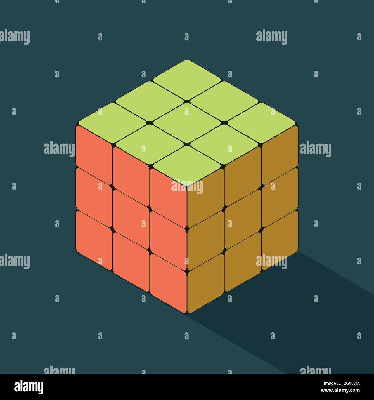 Coloed rubiks Cube in isometrischer Ansicht gelöst Stock Vektor