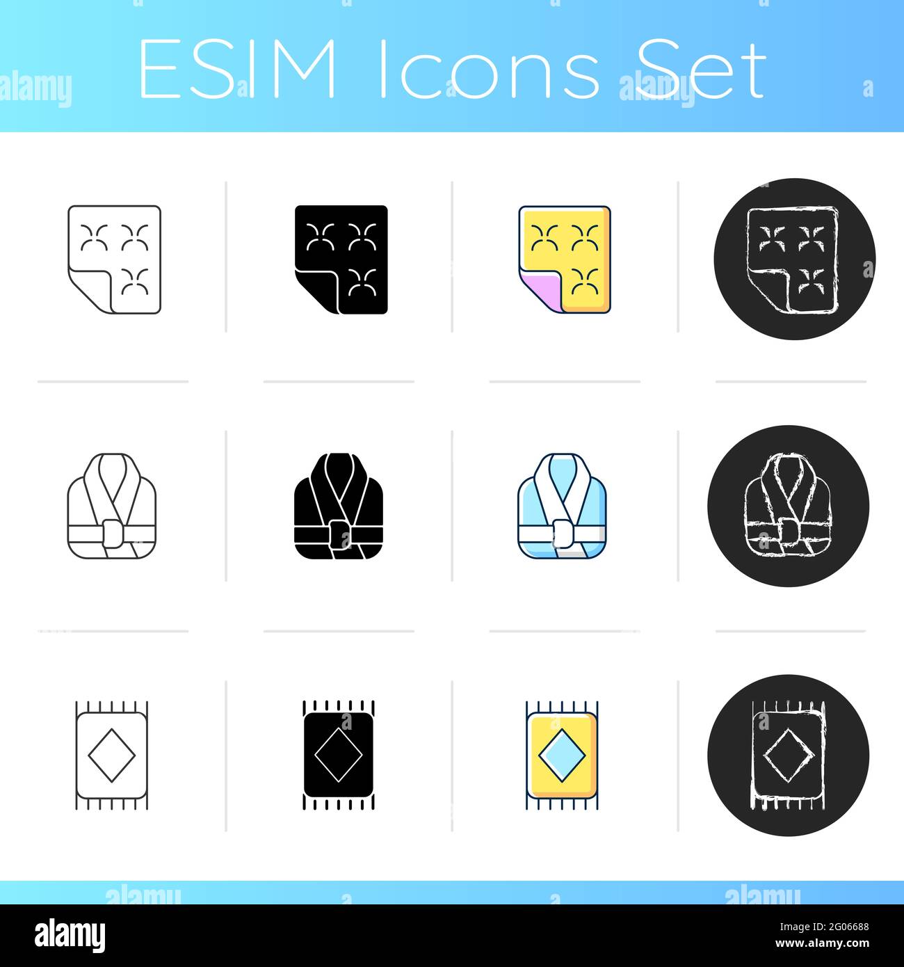 Textile Produkte für Home Icons Set Stock Vektor