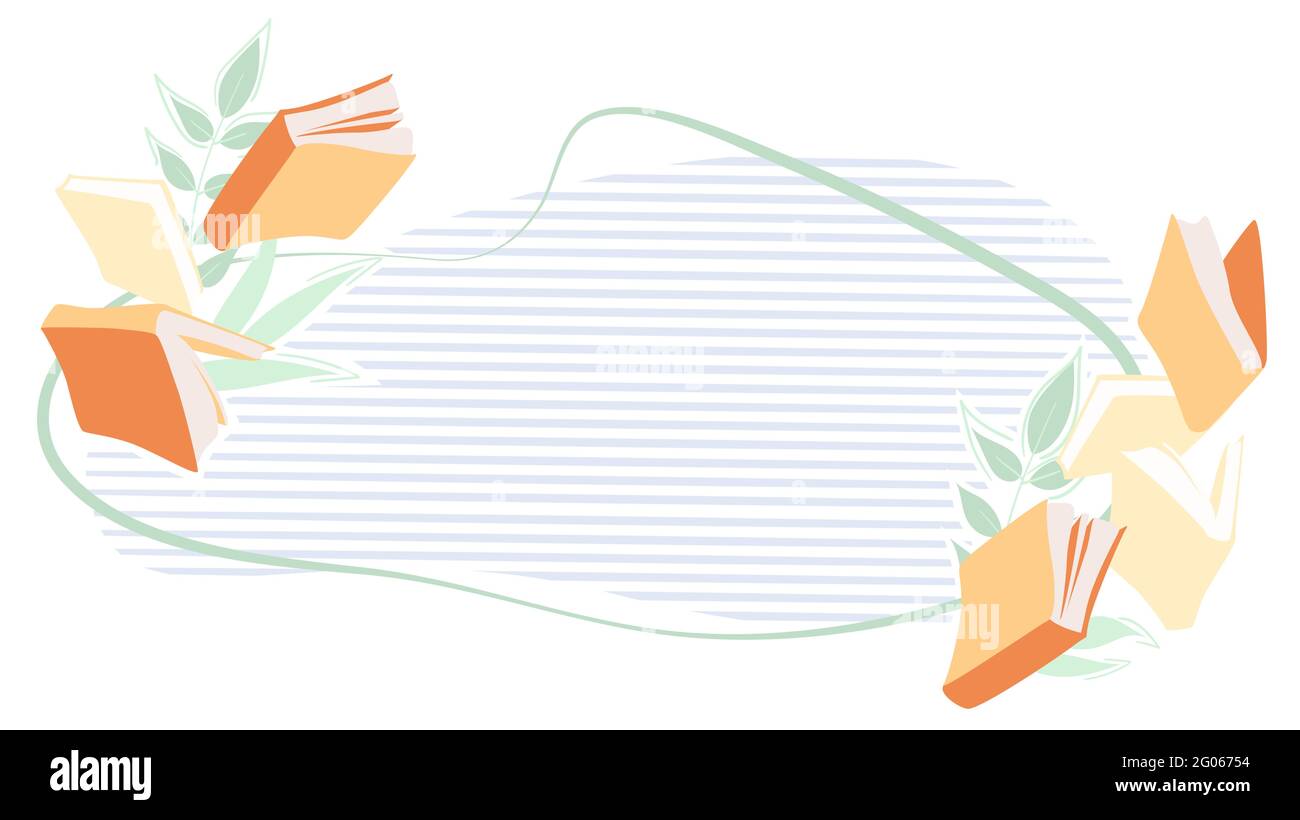 Gelbe Bücher fliegende Banner-Vorlage. Vector minimalistischer Lesehintergrund mit Texturen für eine Bibliothek. Bildungsposter, Flyer, Werbung. Wissen Stock Vektor