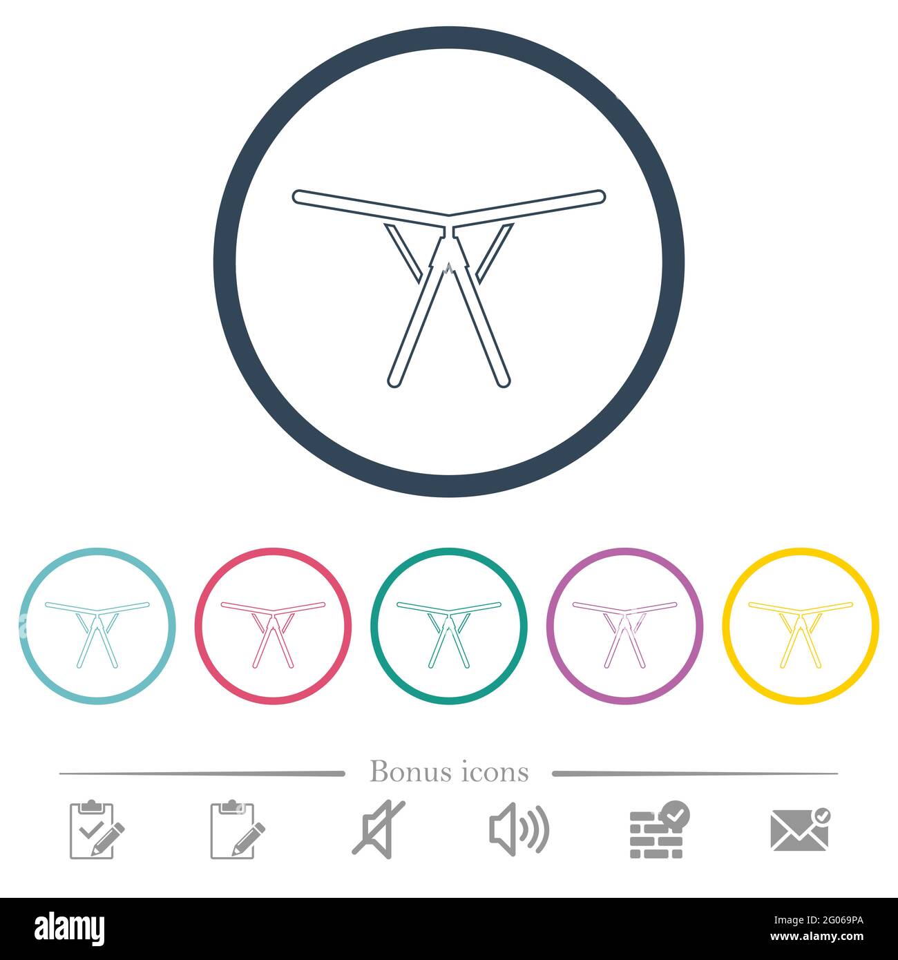 Zusammenklappbare Wäscheständer mit flachen Farbsymbolen in runden Umrissen. 6 Bonus-Symbole enthalten. Stock Vektor