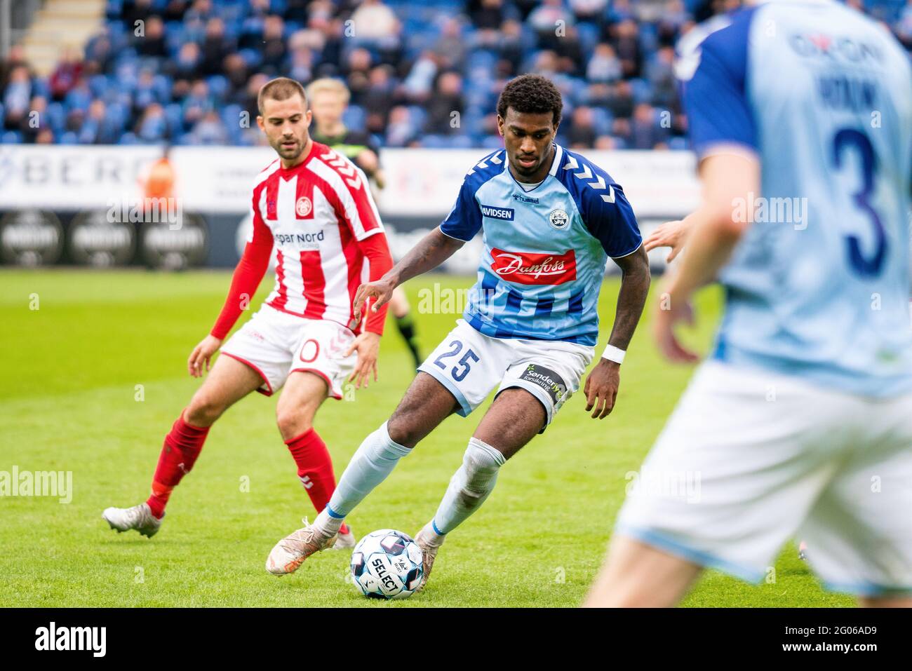 Haderselv, Dänemark. Mai 2021. Haji Wright (25) von SonderjyskE, gesehen während des 3F Superliga-Spiels zwischen SonderjyskE und AAB im Sydbank Park in Haderslev. (Foto: Gonzales Foto: Gastón Szerman). Stockfoto