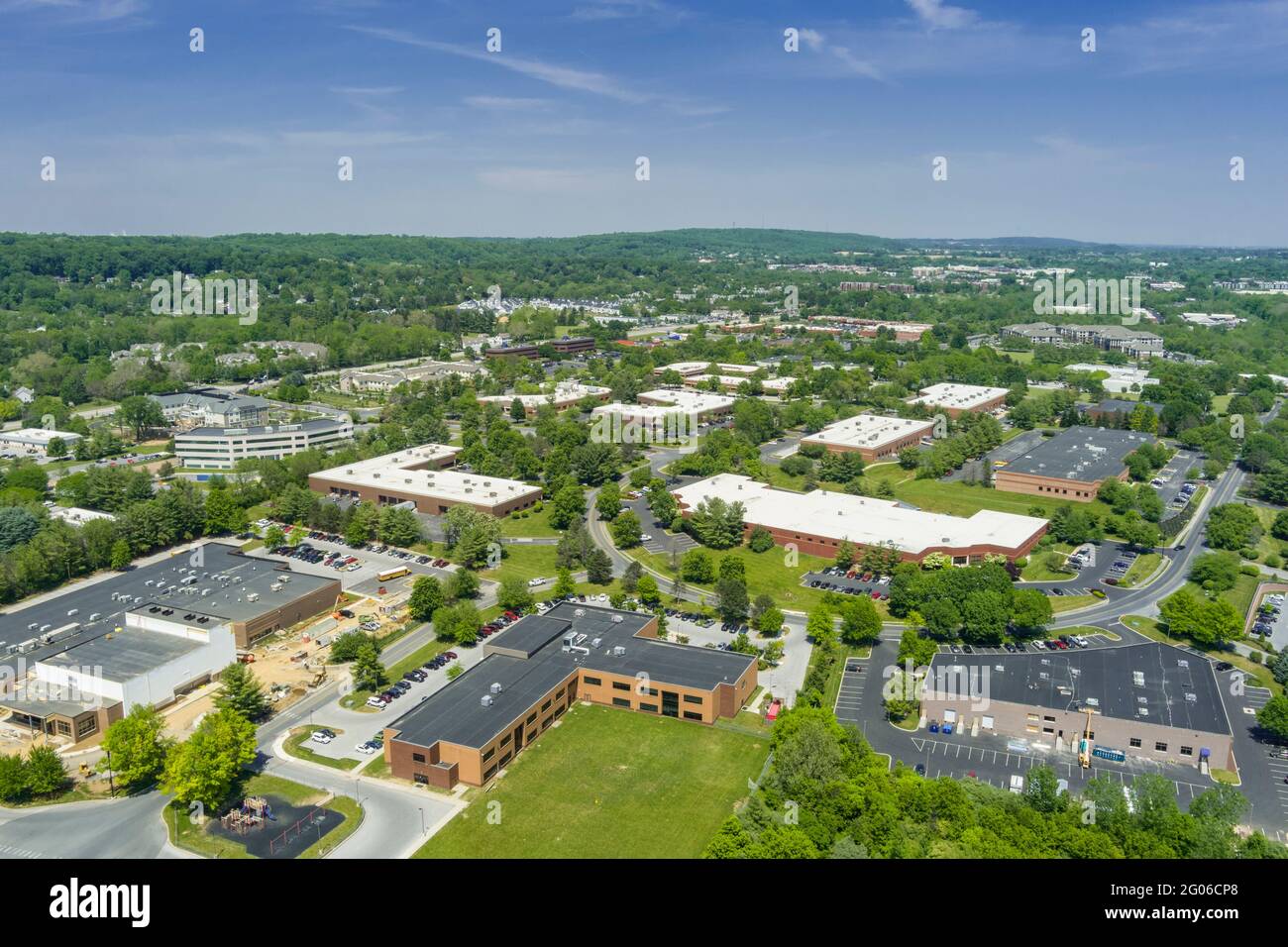Luftaufnahme des Bürogeschäftsparks außerhalb von Philadelphia, Pennsylvania, USA Stockfoto