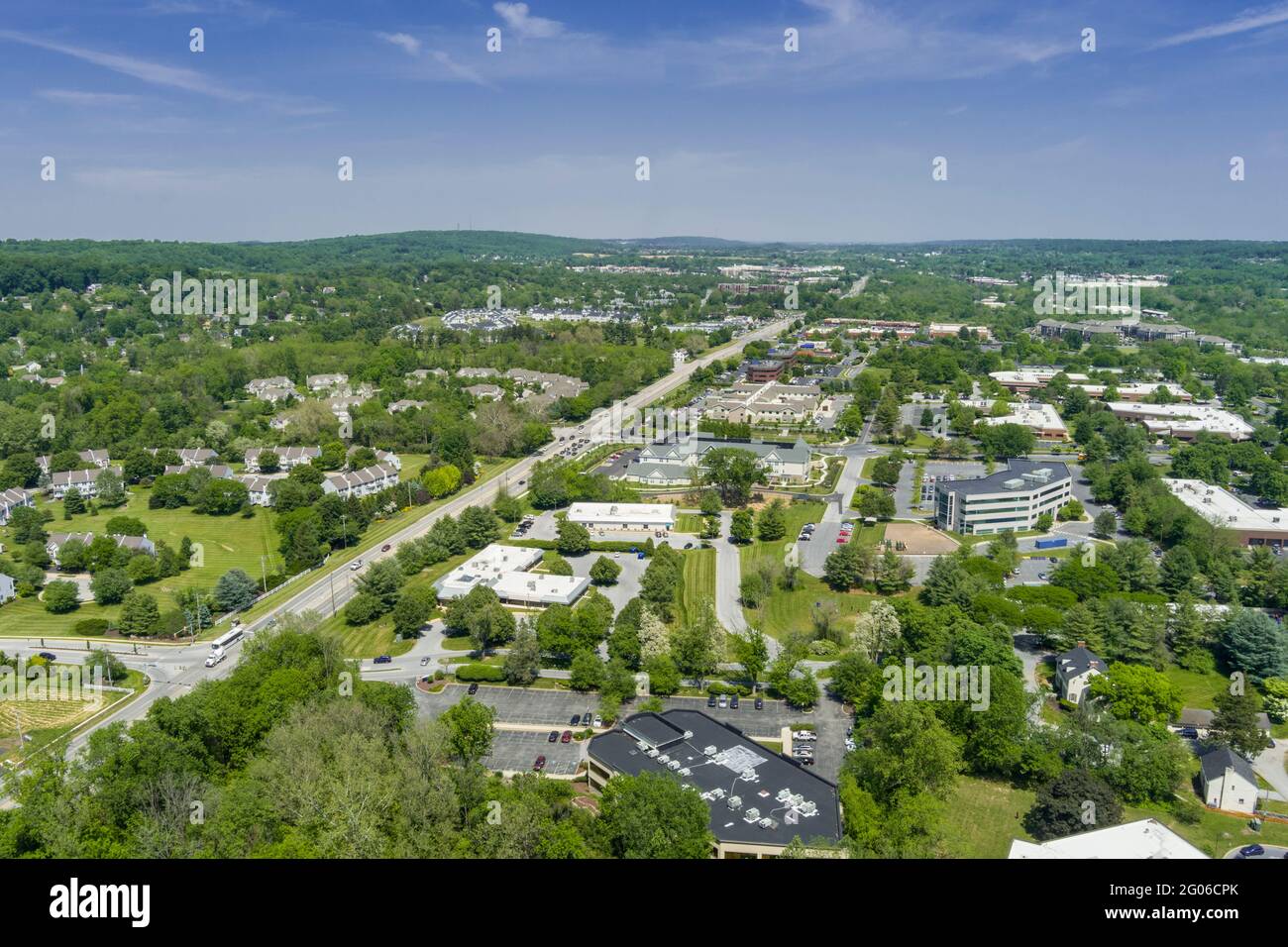 Luftaufnahme des Bürogeschäftsparks außerhalb von Philadelphia, Pennsylvania, USA Stockfoto